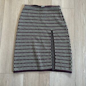 Vintage Moschino Couture Patterned Knit Pencil Skirt with High Slit